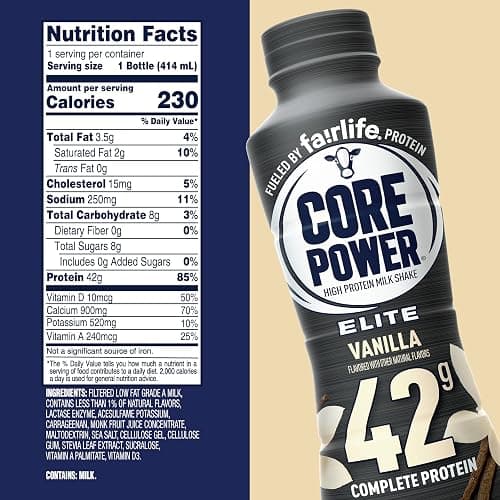 Core Power Elite High Protein Shake, Vanilla, 42g Bottle, 14oz, 12 Pack thumbnail 2