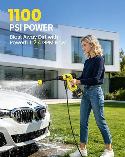 Cordless Portable Washer, Battery Operated Handheld Washer with 21V Battery & Charger, 1100 PSI, 6-in-1 Nozzle, Foam Pot, 23FT Hose, Car Washer for Home Garden Patio Driveway thumbnail 2