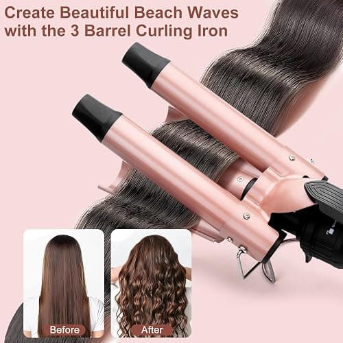 UNOBEY 5 in 1 Curling Wand Set, Three Barrel Curling Iron Wand Set | with 3 Barrel Hair Waver Curling Iron & 4 Interchangeable Ceramic Hair Curler Wand(0.5”-1.25”), Fast Heating, Include Glove thumbnail 3