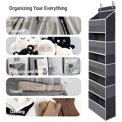 TYMENSH Over Door Organizer with 5 Large Pockets, Heavy Duty Hanging Organizer Storage, Closet Bathroom Nursery Bedroom Dorm, Toys Cosmetics Sundries and Baby Essentials, Gray thumbnail 6