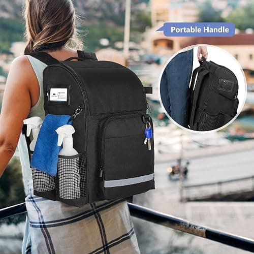 LoDrid Cleaning Backpack with Thickened Adjustable Shoulder Straps, Black | Large Cleaning Caddy Organizer with Multiple Pockets for Cleaning and Housework, Patent Designed thumbnail 7
