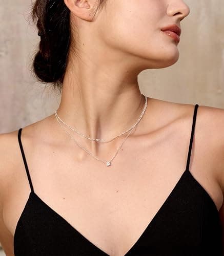 Tewiky Dainty 14k Gold Plated/Silver Cubic Zirconia Necklaces for Women, Simple CZ Jewelry Necklaces Trendy Gifts thumbnail 5