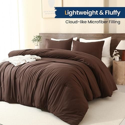 Paxrac Earthy Brown Comforter Full Size, Neutral 3 Pieces Comforter Set, Lightweight Solid Bedding Set, All Seasons Soft Fluffy Full Comforter Set (80x90In Comforter & 2 Pillowcases) thumbnail 3