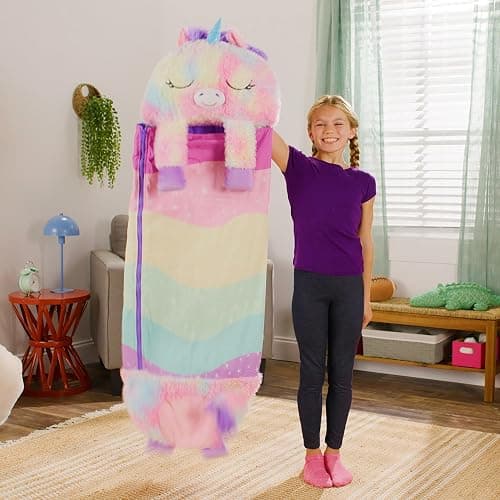 Happy Nappers 2-in-1 Pillow & Sleepy Sack Dreamy the Unicorn 54x20 Medium | Plush animal opens into a cozy sleeping bag for kids age 3+. 54 x 20 inch soft play character for travel and sleepovers thumbnail 2