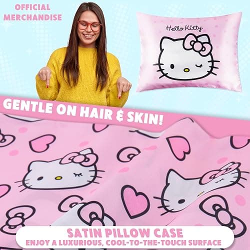 Hello Kitty Satin Pillowcase for Hair Skin Benefits, 19”x26” Soft and Cooling Pillowcase with Zipper, Gifts for Women Girls Teens Wife Girlfriend thumbnail 6