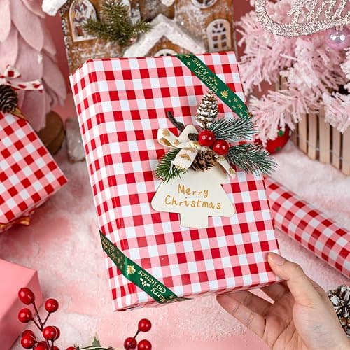Burymento Red Checkerboard Wrapping Paper, Gift Wrap for Birthday, Valentines, Mothers day, Graduation, Wedding, Fathers day, Baby Shower, Christmas (17in x 32.8ft) thumbnail 6