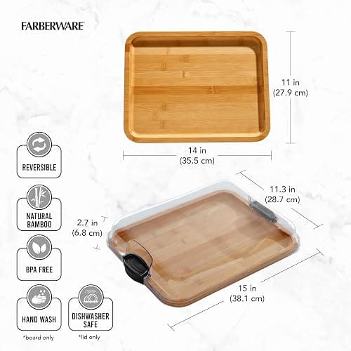Farberware Build-A-Board Bamboo Cutting Board with Single Storage Compartment, Clear Locking Lid, Black Handles, Perfect for Charcuterie & Snacks thumbnail 3