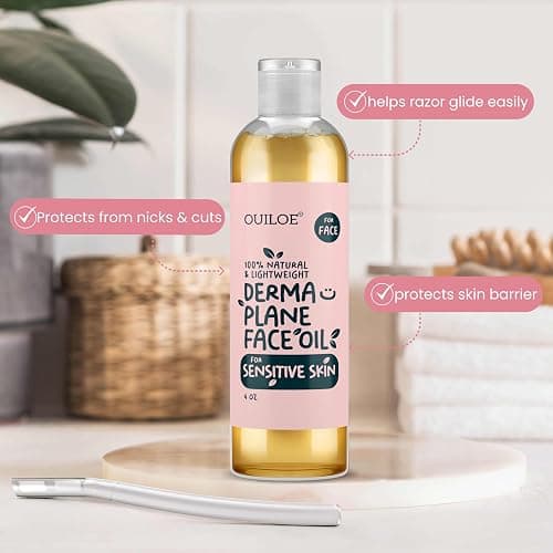 Dermaplane Oil for Women with Sensitive Skin - Face Shaving Oil - Non Comedogenic, Fragrance Free, Natural & Lightweight - Use with Dermaplane Razor for Women Face, 2oz by Ouiloe thumbnail 3