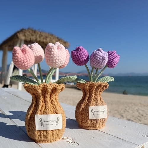 YOOJEE Tulip Crochet Flower Potted Plant Handmade Desk Decor Gift thumbnail 6
