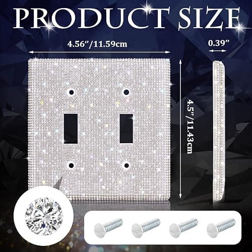 Shiny Rhinestones Wall Plate Light Switch Cover Plate Decorative Wall Bling Outlet Cover for Bedroom Accessories Home Decor(2-Gang Toggle,Silver) thumbnail 3