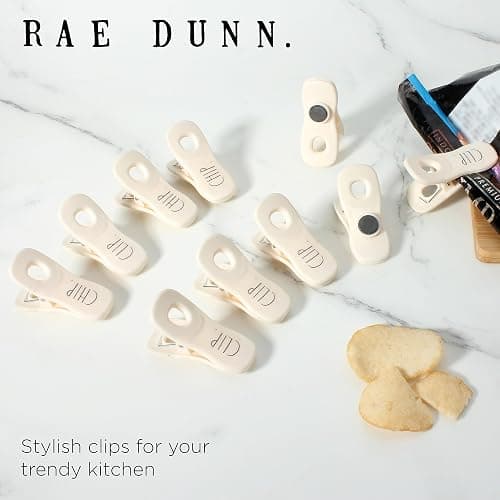 Rae Dunn Bag Clips with Magnet - Chip Clips, Food Storage with Air Tight Seal Grip for Bread, Snack and Food Bags, Pack of 10, White - Pack of 10 - White thumbnail 4