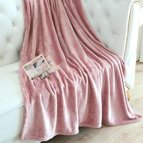 TASTHROW Large Flannel Fleece Throw Blanket, 50×70 Inch - Cozy Lightweight Thick Blanket - All Seasons Suitable for Women, Men and Kids (Pink) thumbnail 3