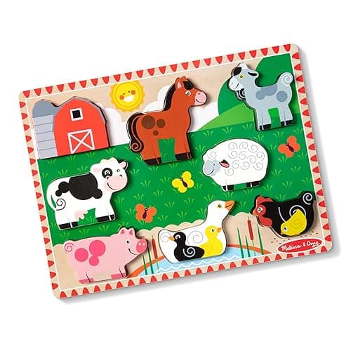 Melissa & Doug Farm Wooden Chunky Puzzle (8 pcs) - FSC Certified - Farm