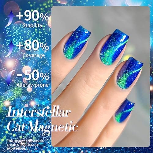 BORN PRETTY Blue Cat Magnetic Eye Gel Nail Polish Holographic Gel Polish | Glitter Cat Magnetic Gel Nail Polish Crystal Magnetic Nail Polish for Vacation Travel Festival Salon DIY at Home 15ML thumbnail 5