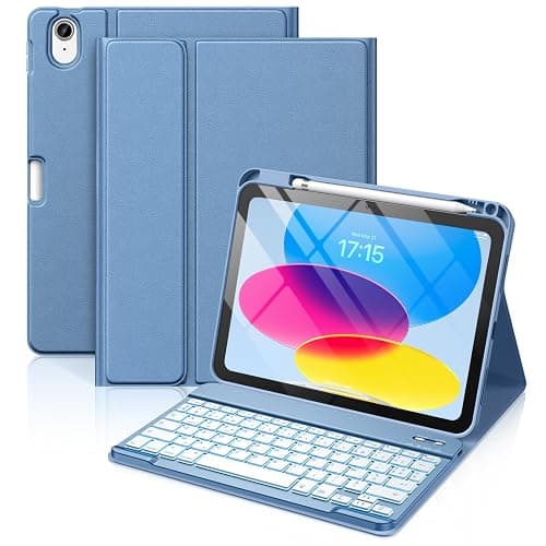 Vobafe Coque Clavier pour iPad A16 11/10 Ème Generation (11 Pouces 2025/10.9 Pouces 2022), Étui Keyboard 7 Couleurs Rétroéclairées avec Porte Crayon, AZERTY Layout pour iPad 10eme/11eme, Bleu - Image 1