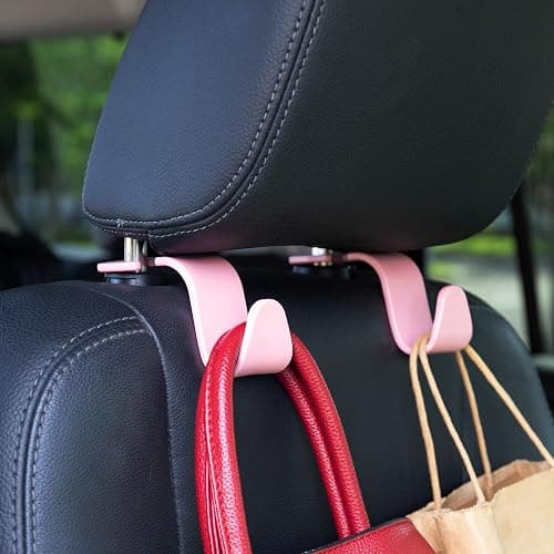 Amooca Universal Car Headrest Hooks, Car Organizer Hanger Storage Hooks for Bag Purse Cloth Grocery (Pink Set of 4) thumbnail 3