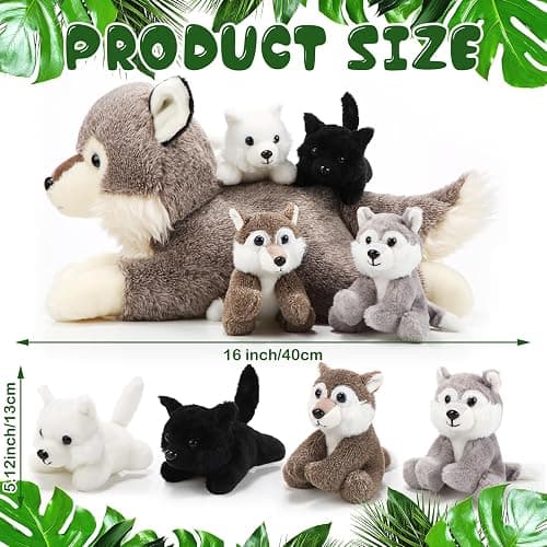 Shappy 5 Pieces Soft Wolf Stuffed Animal Family Set – 16 Inch Large Mommy Plush with 4 Small Baby Plushies on Galentines Valentines Day Easter Birthday Exchange Gifts for Kids Boys Girls thumbnail 2