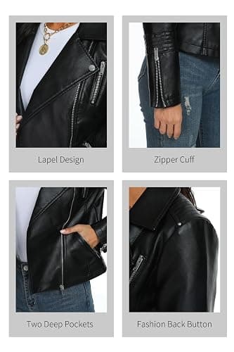 Fahsyee Faux Leather Jacket for Women, Vegan Jackets Moto Biker Motocycle Coat thumbnail 3