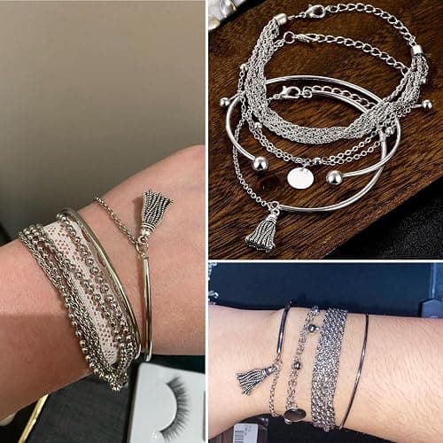 17IF 18-25 PCS(6 Pack) Boho Gold Bracelets Set for Women Stackable Chunky Dainty Bangles Adjustable Chain Flat Cuff Cuban Punk Charm Bundle Jewelry thumbnail 4