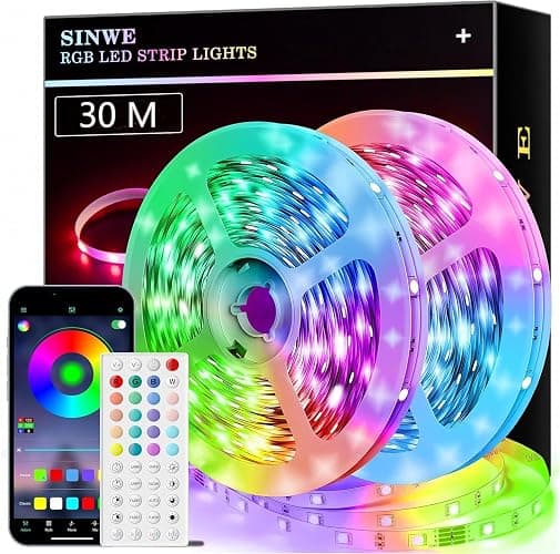 SINWE 30M Led Strip Lights, Music Sync Led Lights with 44 Keys Remote and App Control, Color Changing RGB Lights for Bedroom Room Home Kitchen Party Christmas Decoration (100FT) - Image 1