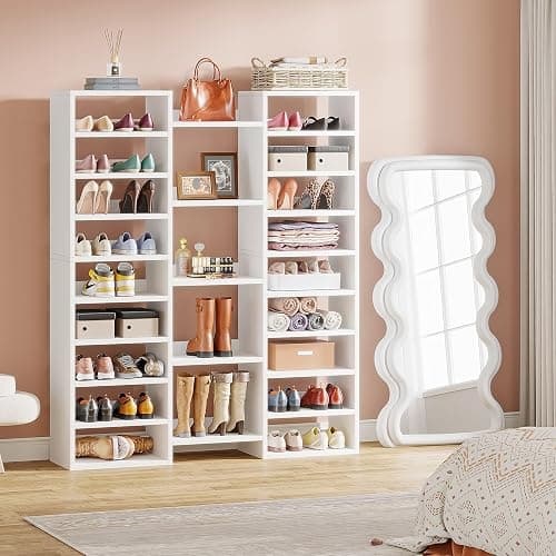 Tribesigns 14-Tier Shoe Rack, White Shoe Storage Cabinet with 22 Open Cubbies, 46 Pairs Wide Entryway Shelf for Shoes, Modern Organizer for Closet Living Room Entryway Hallway thumbnail 8