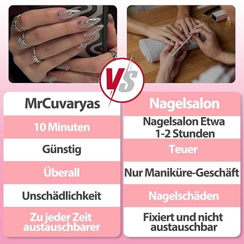 24 Stück Press on Nails Kurz, Oval Künstliche Nägel im Weiß-europäischen Flammenstil, French Nägel Zum Aufkleben, Glossy Mandel Kunstnägel Press on Nails mit Nagelkleber für Frauen (Silver flame, 24x) thumbnail 3