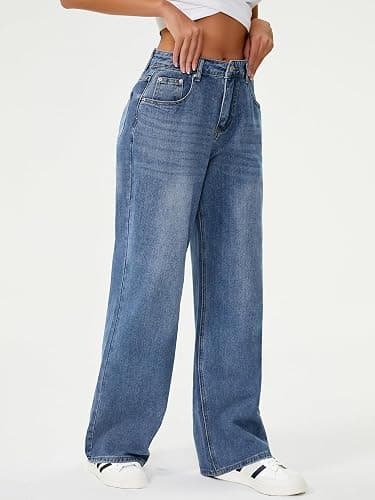 HDLTE Women Wide Leg Jeans High Waist Baggy Jean Loose Boyfriend Jeans Denim Pants Y2K thumbnail 4