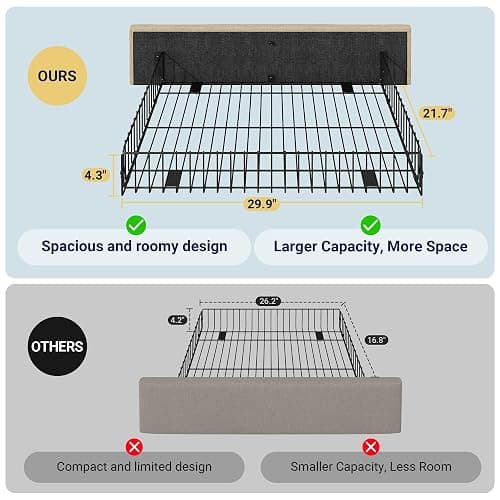 Allewie Upholstered Queen Size Platform Bed Frame with 4 Storage Drawers and Headboard, Diamond Stitched Button Tufted, Mattress Foundation with Wooden Slats Support, No Box Spring Needed, Beige thumbnail 7