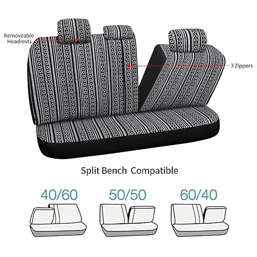 Pariitadin Baja Saddle Blanket Car Seat Covers Full Set with Seat Belt Pads, Washable Breathable Striped Woven Cloth Seat Covers for Cars, Universal Fit Most Cars, Airbag Compatible, Black/White thumbnail 5