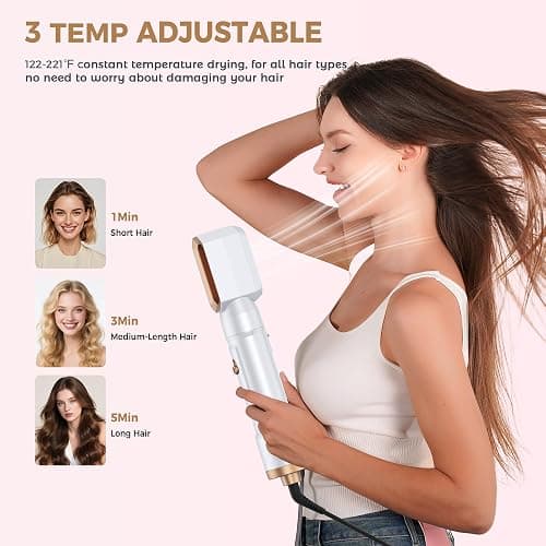 6 in 1 Air Styler Magic Hair Dryer Brush, Negative Ionic Blow Dryer Brush & 3 Heat Settings, Detachable Auto Curling & Straightening Volumizing, Frizz-Free Styling, Salon to Home Use (White-Pink) thumbnail 5