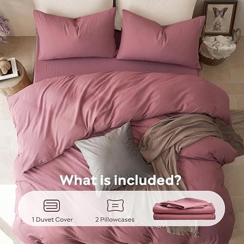 JELLYMONI Duvet Cover King Size - 100% Washed Cotton Comforter Cover with Linen-Like Texture, Breathable & Soft Bedding for Modern Home, Guest Room and Everyday Use,1 Duvet Cover & 2 Pillowcases thumbnail 8