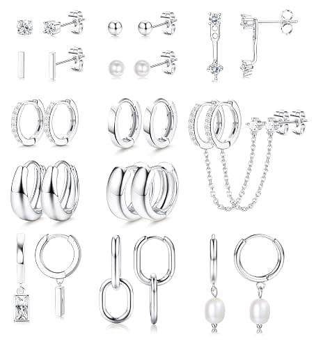 BESTEEL Small Stud Hoop Earrings Set for Women Hypoallergenic Gold Plated Huggie Hoops Pearl Dainty Lightweight Earrings for Gift 13 Pairs - Image 1
