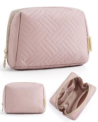 BAGSMART Small Makeup Bag, Travel Cosmetic Bag Make Up Pouch Small Travel Essentials for Women Dorm Room Essentials Pouch,Water-resistant Toiletry Bag,Makeup Organizer Bag, Pink - Image 1