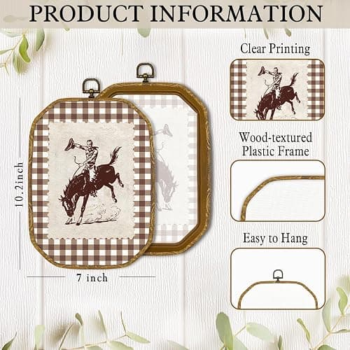 GUULIJEEMIY Vintage Western Cowboy Canvas Wall Art Decor, Rustic Cowboy Riding Horse Octagon Framed Wall Art Prints, Farmhouse Country West Southwestern Hanging Decor for Living Room Bedroom, 10.2x7In thumbnail 7