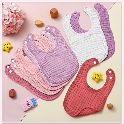 Frienda 8 Pcs Muslin Baby Bibs Cotton Bandana Drool Bibs Bulk for Newborn Infant 6 Absorbent Layers Feeding Accessory thumbnail 5
