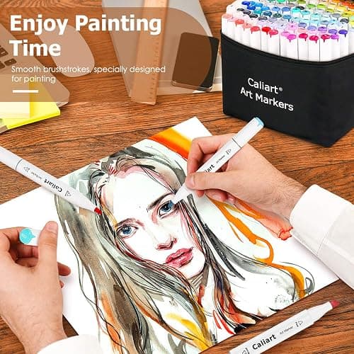 Caliart Alcohol Markers 52 Colors Coloring Markers Fine & Chisel Dual Tip | Non-Toxic Permanent Pens for Adults Coloring Book Beginners Sketch Illustration Painting Drawing School Supplies Art Gifts thumbnail 4