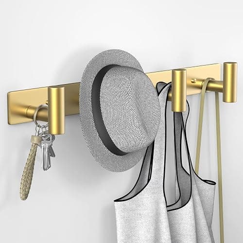 VAEHOLD Hat and Coat Wall Mount Rack - Hooks for Robes, Bags, Keys, and Towels - Bathroom Towel Hanger Organizer (Gold, “T“ Shape 4 Hooks 1 Pack) thumbnail 2