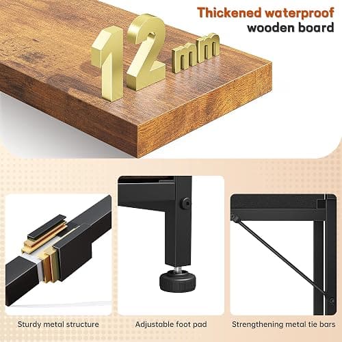 DurayLoly Gaming Desk with 2 Drawers &LED Lights,Space Saving,Rustic Brown | Computer Desk with Ergonomic Monitor Stand,Office Desk with Side Pocket and Hook,Study Writing Table for Small Spaces thumbnail 8