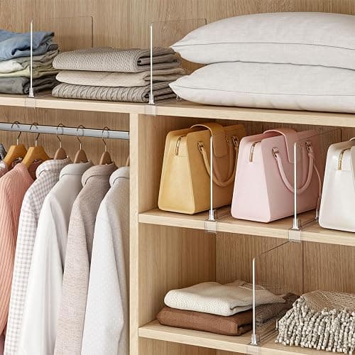 Fixwal 8 PCS Detachable Acrylic Shelf Dividers for Closet Organization Clear Shelf Divider for Closet Organizers and Vertical Purse Organizer for Closet, Bedroom, Kitchen, Office, Cabinets, Bathroom thumbnail 6