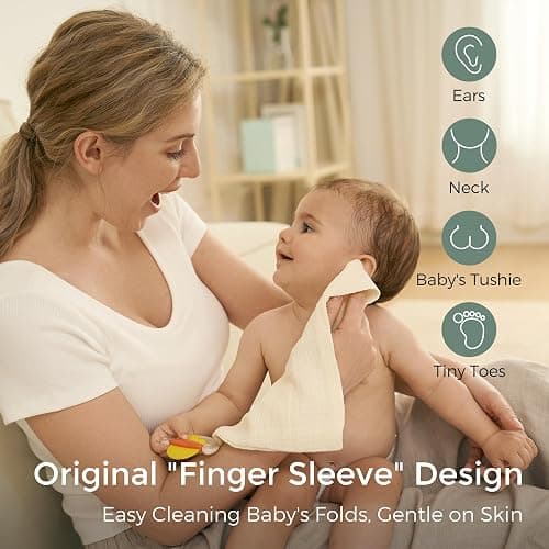 Momcozy Baby Washcloths - 4 Layer Design| Medium Thickness| Soft & Absorbent| Premium Cotton for Newborns'Skin-Great for Bathing, Wiping & on-The-go Use, Shower Gift and Essential(5 Pack, 10x10 inch) thumbnail 4