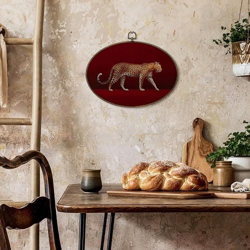 Sviojuce Red Retro Leopard Oval Wall Art Decor 8.6x11.4, Maximalist Luxury Leopard Framed Canvas Prints Wall Artwork, Trendy Cheetah Wall Hanging Decor for Farmhouse Bedroom Living Room Decorations thumbnail 3