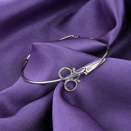 KUIYAI Minimalist Shears Scissor Bangle Stacking Adjustable Wire Bracelet for Hairdresser (Silver) thumbnail 4
