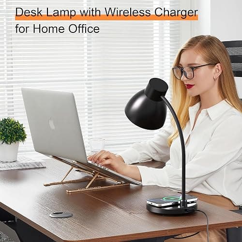 Vicsoon Desk Lamps for Home Office - LED Desk Lamp with Wireless Charger, 3 Color Modes Dimmable Eye-Caring Study Reading Desk Light, Small Flexible Arm Table Lamp for College Dorm Room Bedside, Black thumbnail 6