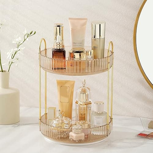 Rotating Makeup Organizer for Vanity 2 Tier,(Gold) - Amber Gold - 2 Tier - Image 1