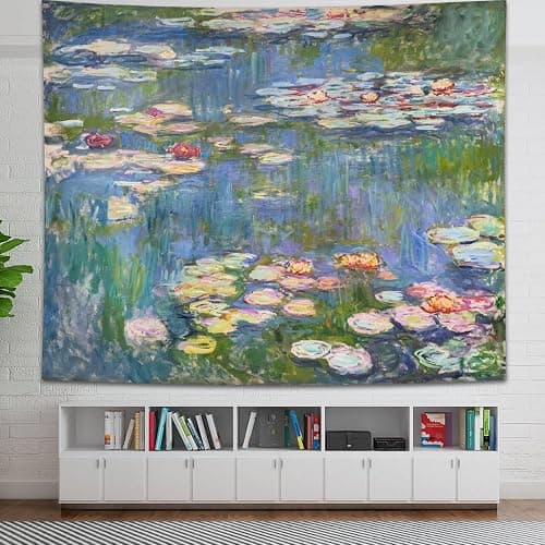 Avinyl Monet Waterlily Wall Tapestry, Green Floral Plant Art Poster for Bedroom Girls Boys, Small Nature Flower Pond Wall Hanging, Watercolor Tapestries for Living Room Dorm Decor 39in X 51in thumbnail 7