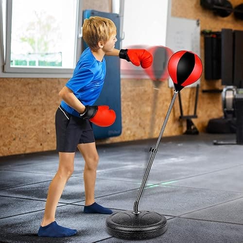 Punching Bag Set Toy with Boxing Gloves, Ideal Birthday for Kids Ages 3-8+ | Height Adjustable Punching Bag, Sport Toy for Boys Girls, Ideal Christmas Birthday Gift for Kids thumbnail 7