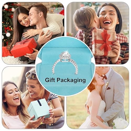 ATESSON S925 Platinum Plated Sterling Silver Engagement Rings,2ct Cut Diamond Ring for Women,4 Prong Moissanite Anniversary Promise Ring,Size Adjustable thumbnail 7