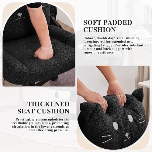 Sunchen Criss Cross Chair with Wheels and Arms, Cross Legged Office Chair with Wide Seat, Adjustable Cute Comfy Desk Chairs for Home Office, Bedroom, Vanity, Black thumbnail 8