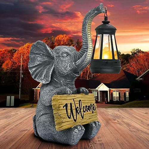Outdoor Elephant Statues Solar Garden Decor Lights - Elephant Decoration for Garden, Balcony, Patio, Yard, Lawn - Housewarming, Fathers Day, Unique Birthday Gifts for Women Mom Grandma(Black) - Image 1
