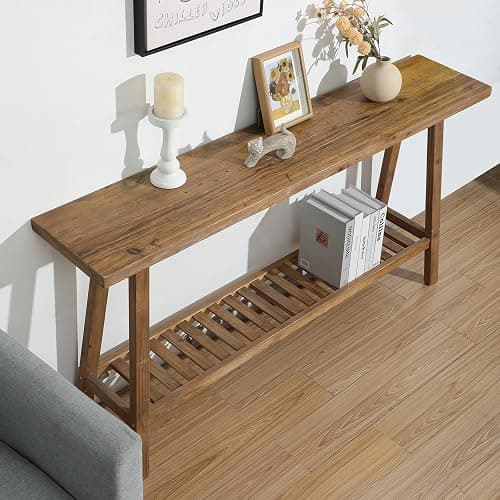 HOKYHOKY Reclaimed Solid Wood Console Table, 59" Long Farmhouse Entryway Tables, Rectangular Couch Table Behind Sofa, 2 Tiers Accent Tables for Hallway, Entrance, Foyer, Living Room thumbnail 4